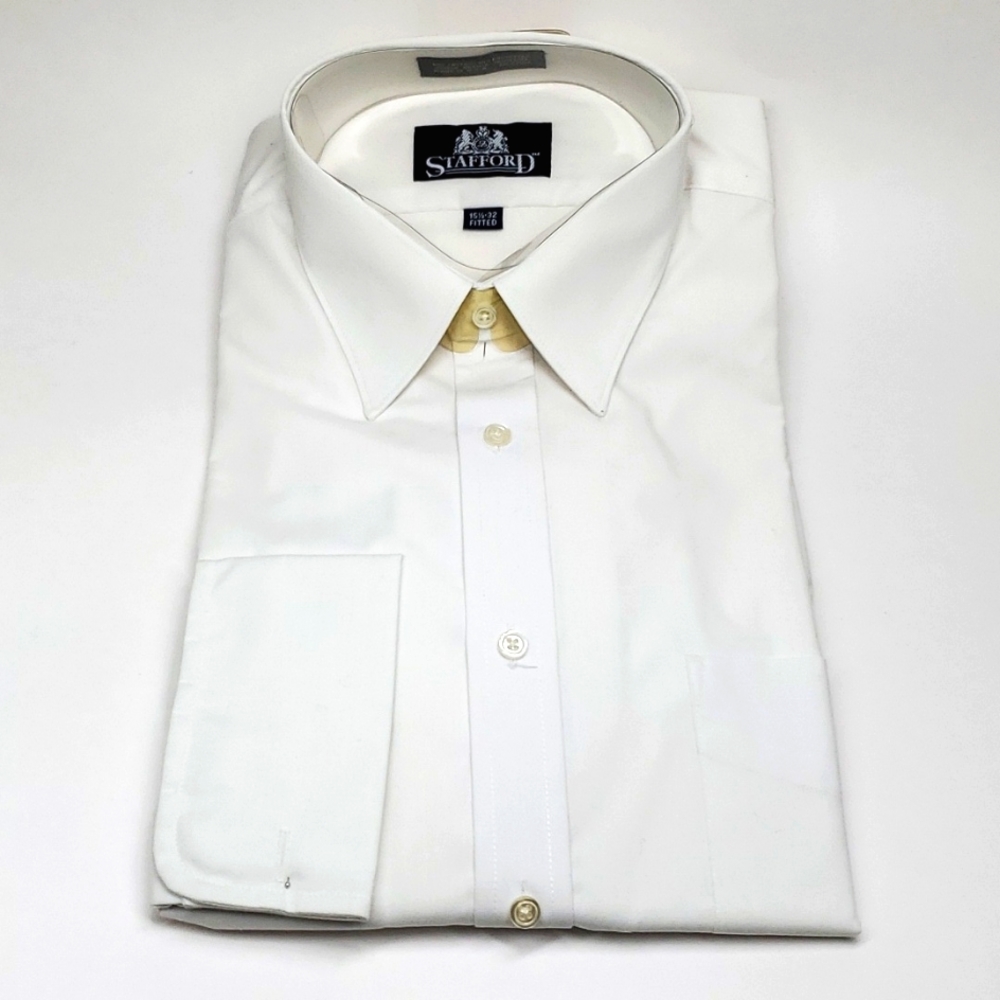 Vintage Stafford White Button Down Long Sleeve Dress Shirt 15 1/2 32 Fitted NWOT